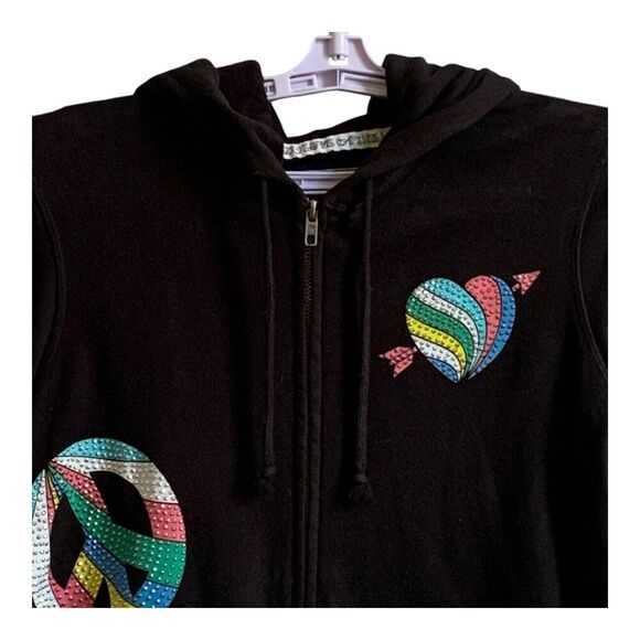 PINK Victorias Secret Jacket Womens S/P Black Logo Bling Sequin Hoodie Full Zip - Picture 3 of 14